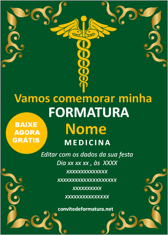 convite de formatura Medicina para editar e imprimir gratis